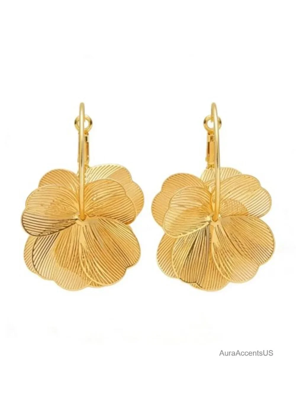 Gold Flower Earrings for Women, 3D Floral Statement Hoop Earrings Bohemian Drop